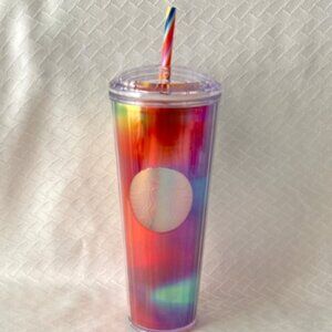 Starbucks NWT Tumbler 24 oz. Colorful Iridescent Dome Top Festive Bold